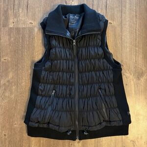 Calvin Klein Performance Puffer Vest Womens 1X Black Ruched Ribbed Trim Gorpcore